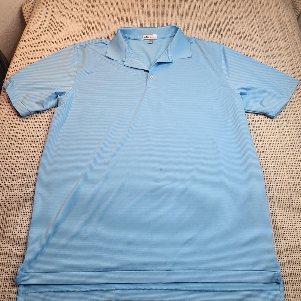 Peter Millar Polo Shirt Mens XL Blue Stripe Golf Performance Stretch Casual